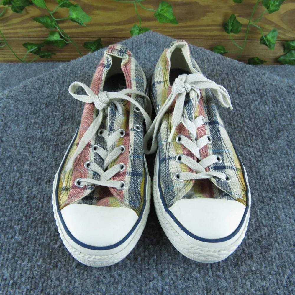 Converse Youth Girls Sneaker Plaid Size 2 Medium Multicolor Fabric Lace‎ Up